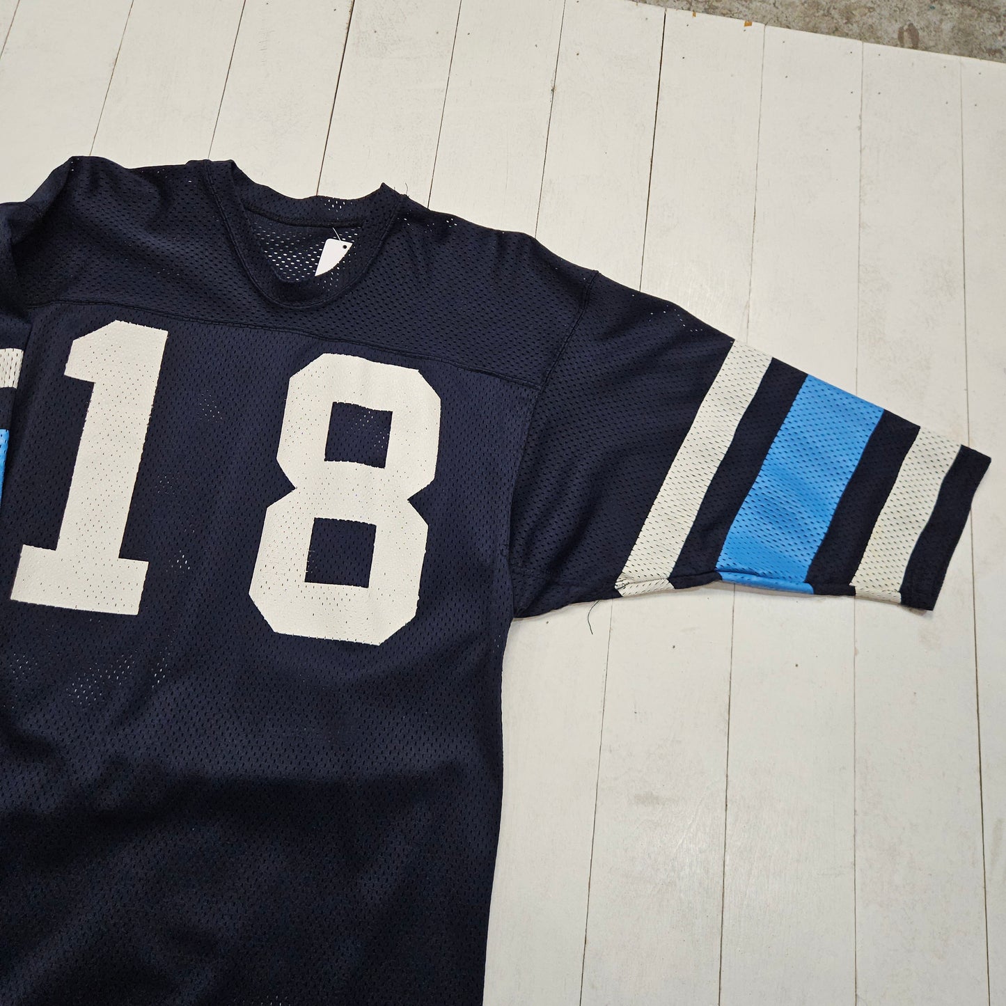 1970s/1980s Sand-Knit Sand Aire Blue 18 Football Jersey Made in USA Size M