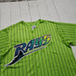 1990s Majestic Lime Green Tampa Bay Devil Rays Pinstripe Stitched Authentic Jersey Made in USA Size XL