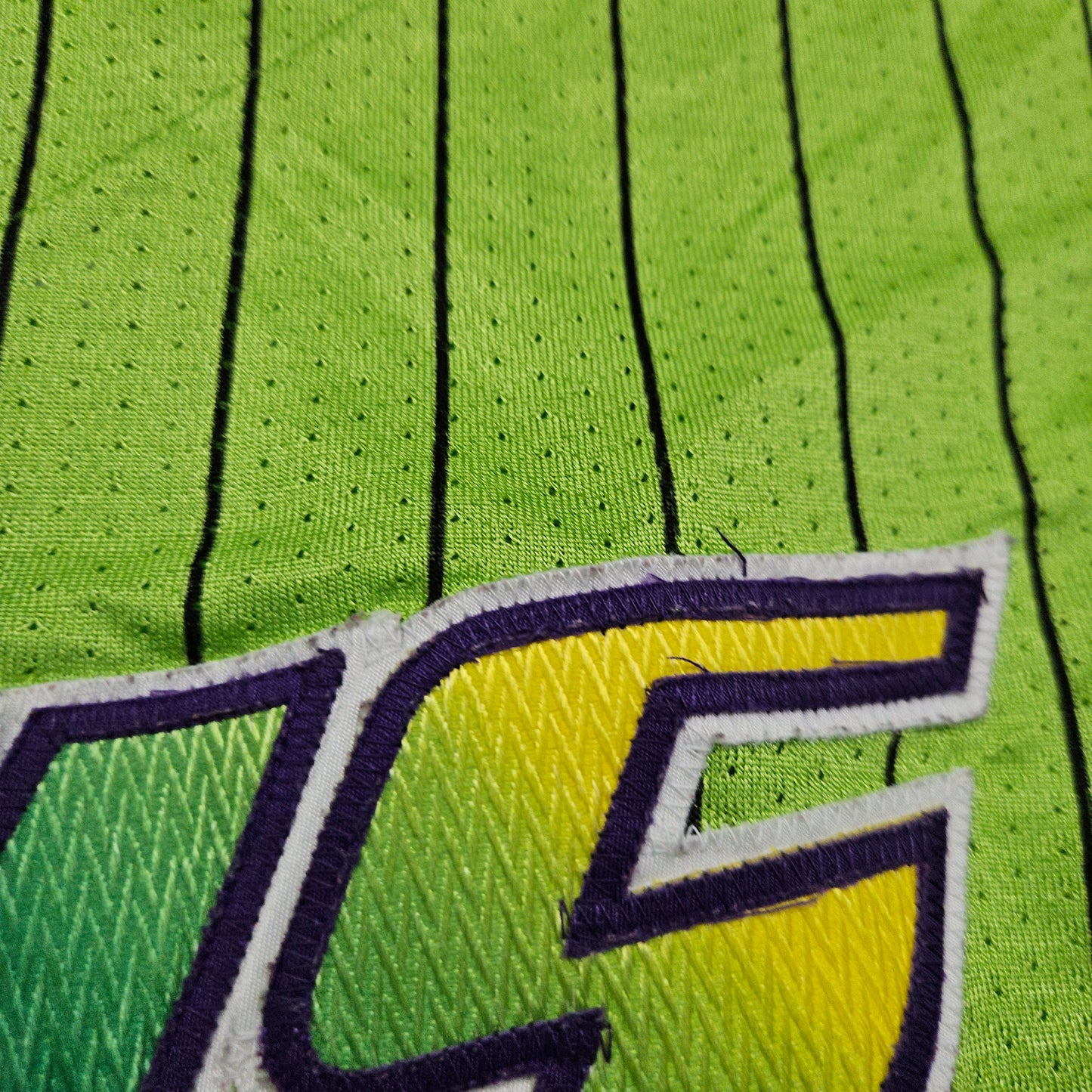 1990s Majestic Lime Green Tampa Bay Devil Rays Pinstripe Stitched Authentic Jersey Made in USA Size XL