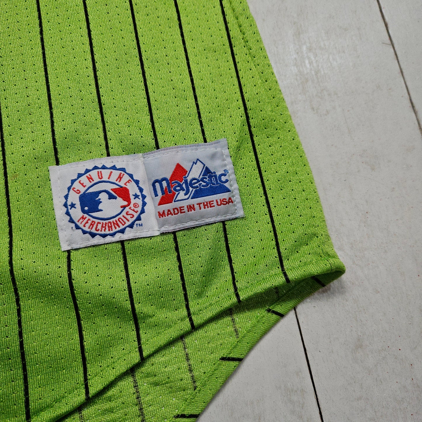 1990s Majestic Lime Green Tampa Bay Devil Rays Pinstripe Stitched Authentic Jersey Made in USA Size XL