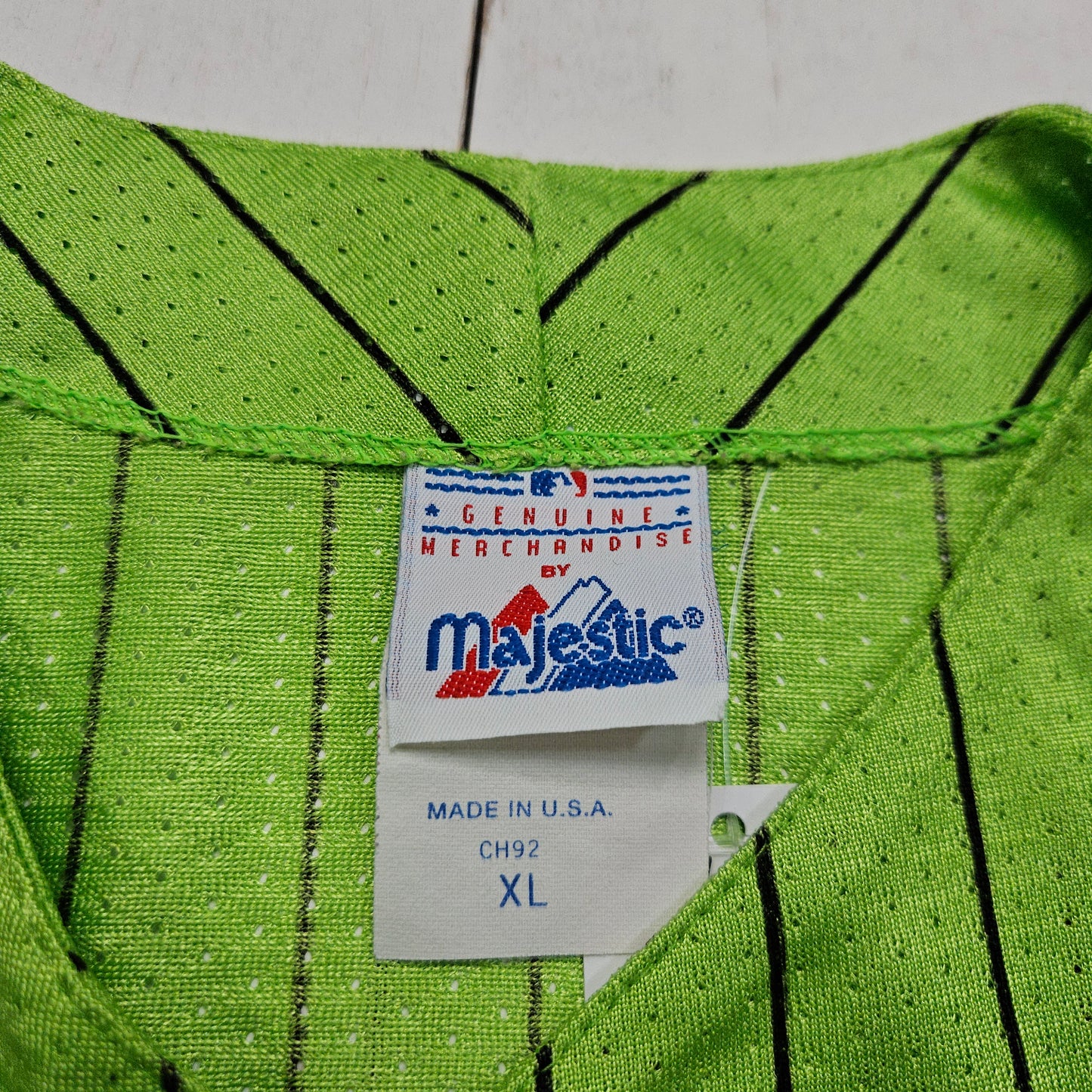 1990s Majestic Lime Green Tampa Bay Devil Rays Pinstripe Stitched Authentic Jersey Made in USA Size XL