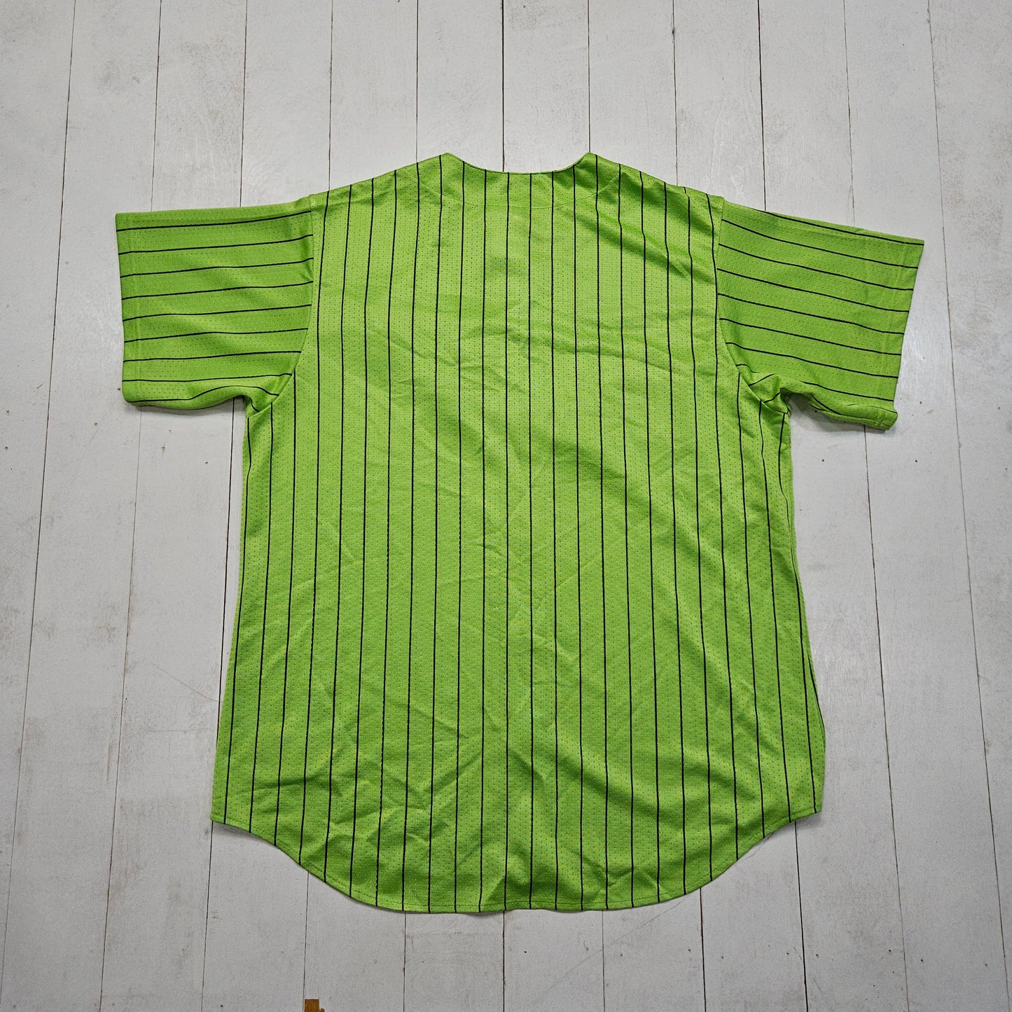 1990s Majestic Lime Green Tampa Bay Devil Rays Pinstripe Stitched Authentic Jersey Made in USA Size XL