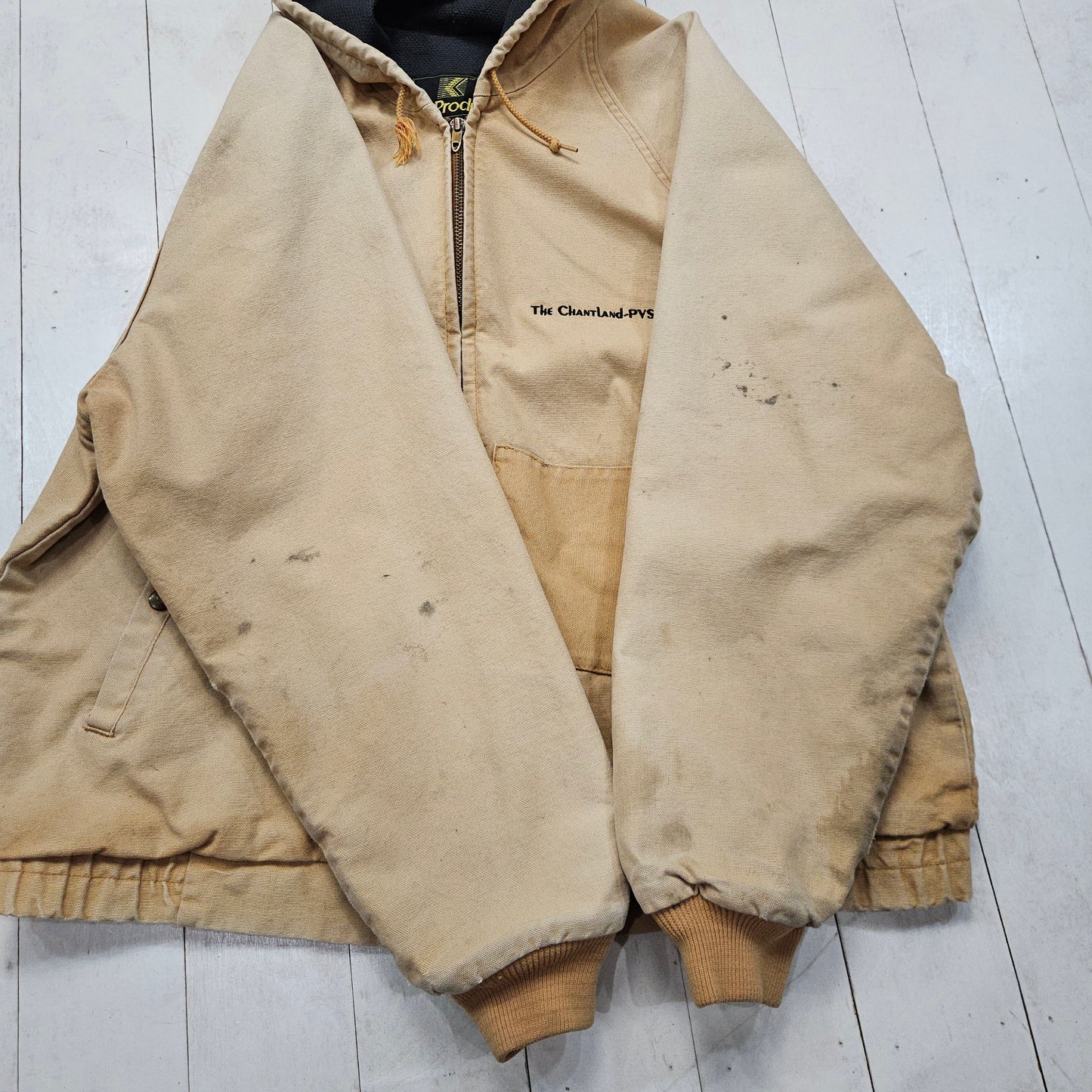 1970s/1980s K-Products Thermal Lined Tan Hooded Work Jacket Made in USA Size L/XL