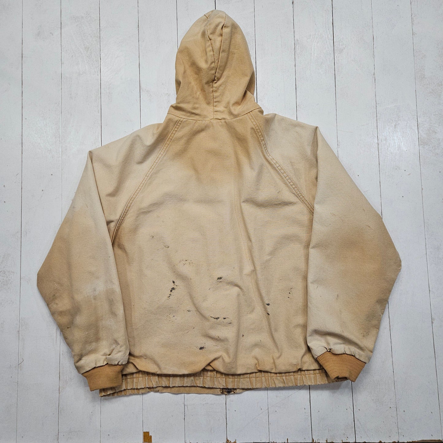 1970s/1980s K-Products Thermal Lined Tan Hooded Work Jacket Made in USA Size L/XL