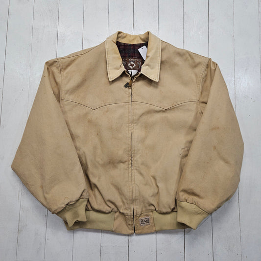 1990s Walls Westernwear Sante Fe Style Tan Blanket Lined Work Jacket Made in USA Size XL/XXL