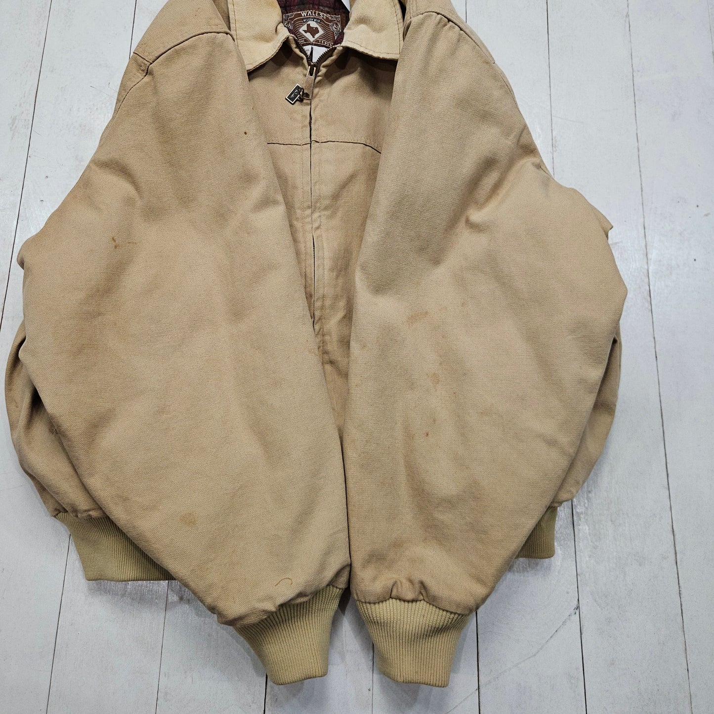 1990s Walls Westernwear Sante Fe Style Tan Blanket Lined Work Jacket Made in USA Size XL/XXL