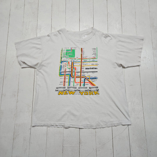 1980s New York City Manhattan Subway Print Souvenir T-Shirt Size M/L