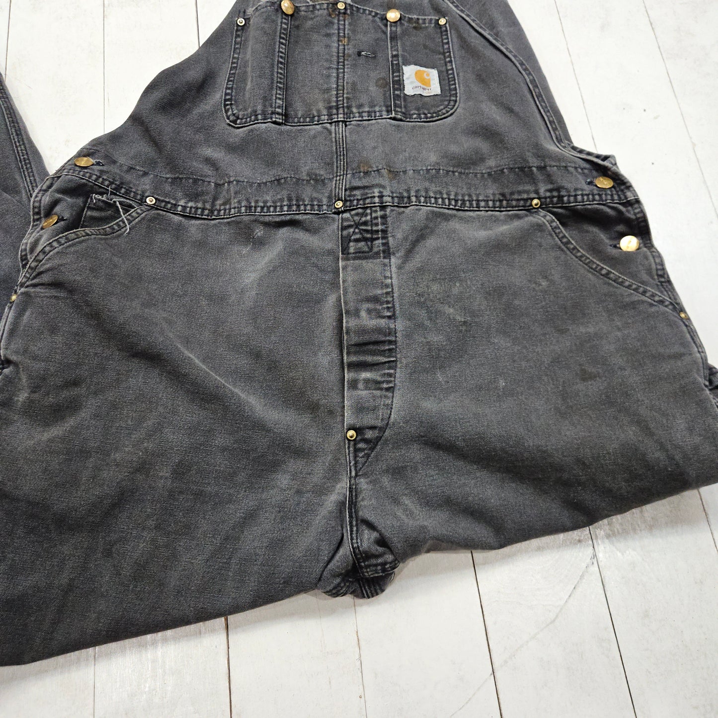 2000s Y2K Carhartt Faded Black Double Knee Overalls Size 43x29