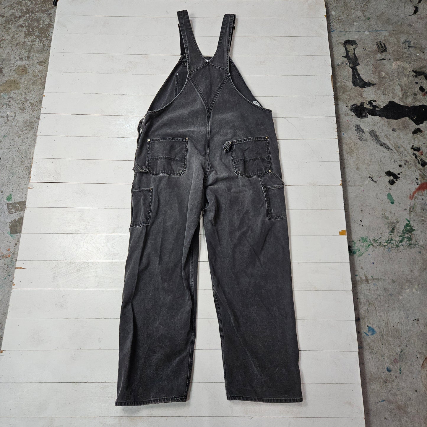 2000s Y2K Carhartt Faded Black Double Knee Overalls Size 43x29