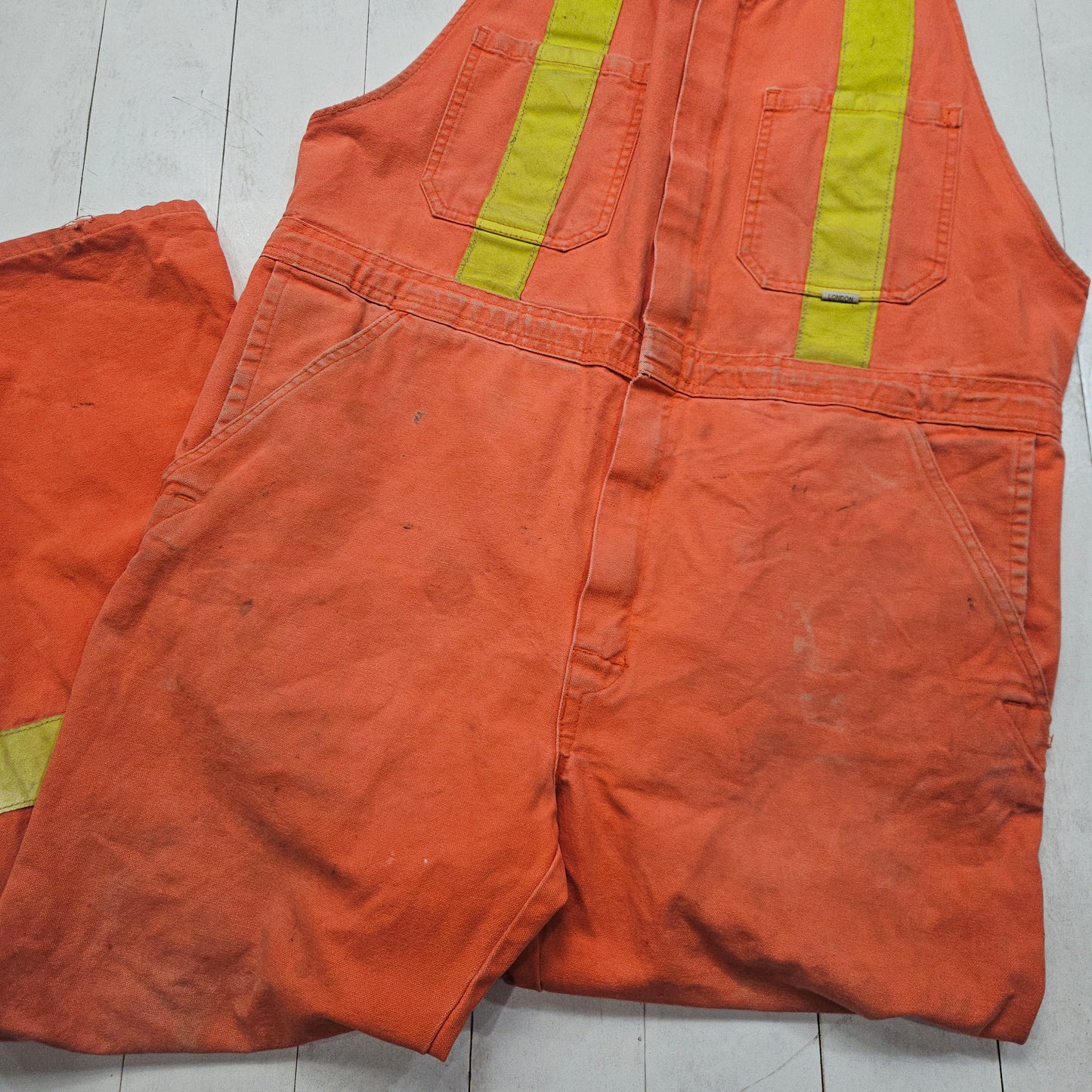 1980s/1990s AGO Industries Orange High Visibility Construction Overalls Made in Canada Size 44x30