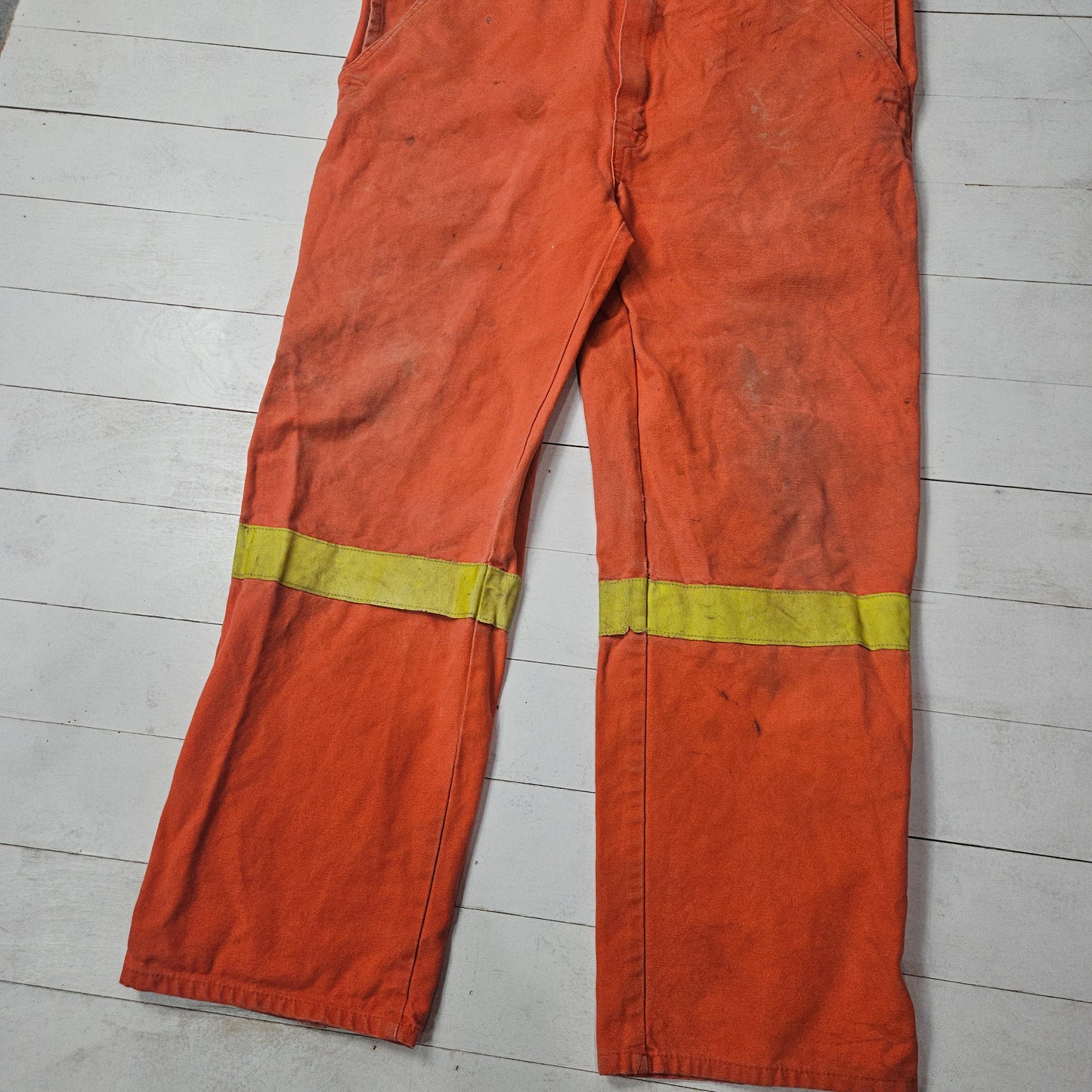 1980s/1990s AGO Industries Orange High Visibility Construction Overalls Made in Canada Size 44x30