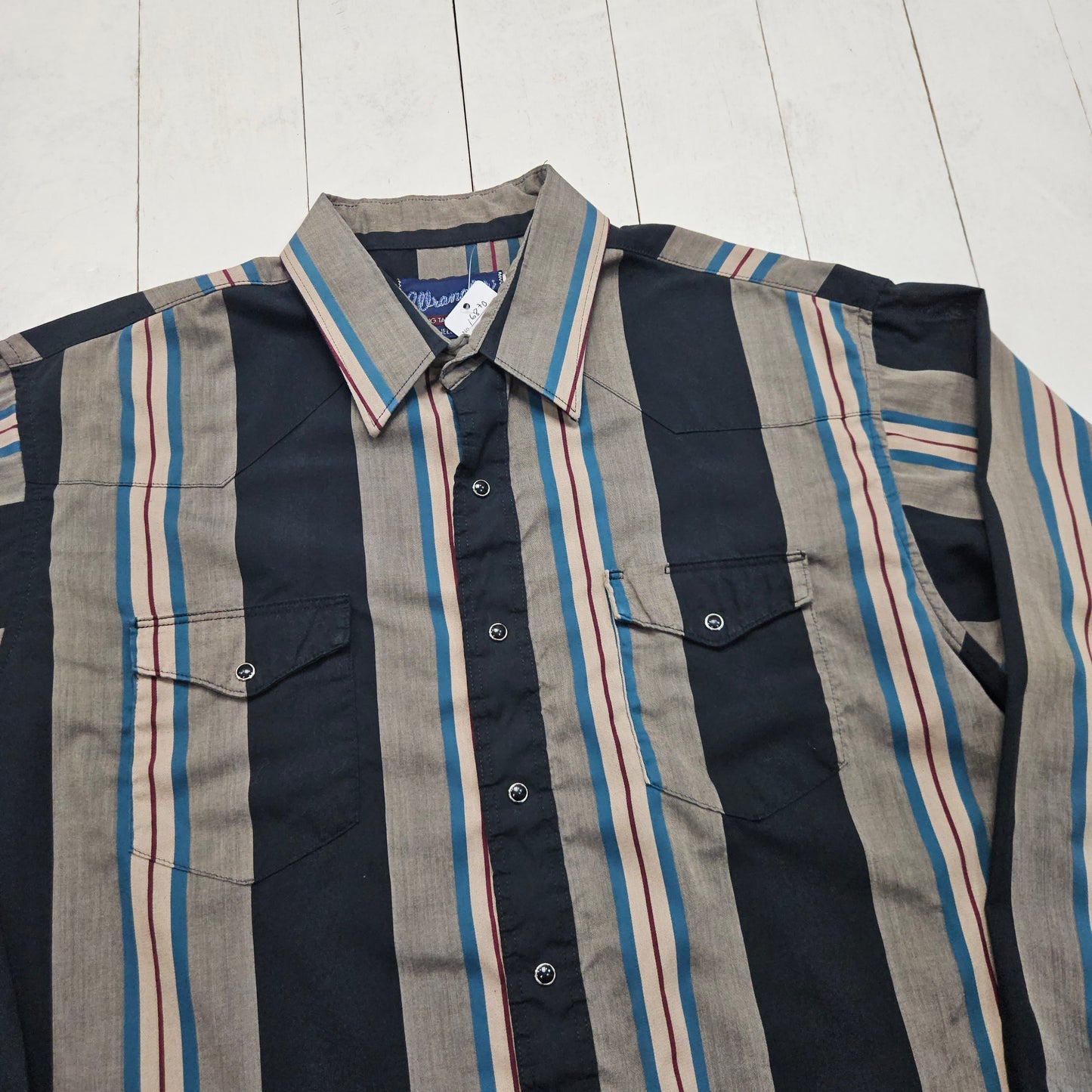 1980s/1990s Wrangler Striped Extra Long Tails Snap Closure Western Shirt Size XL