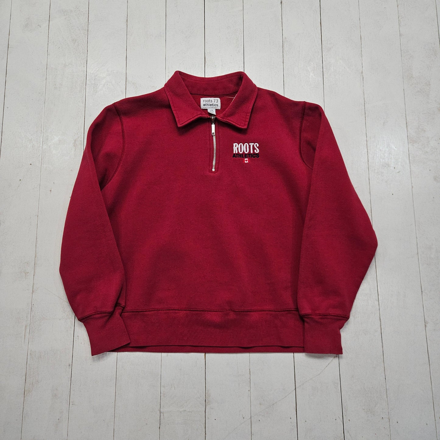 2000s Y2K Roots Athletics Red Quarter Zip Pullover Sweatshirt Size L