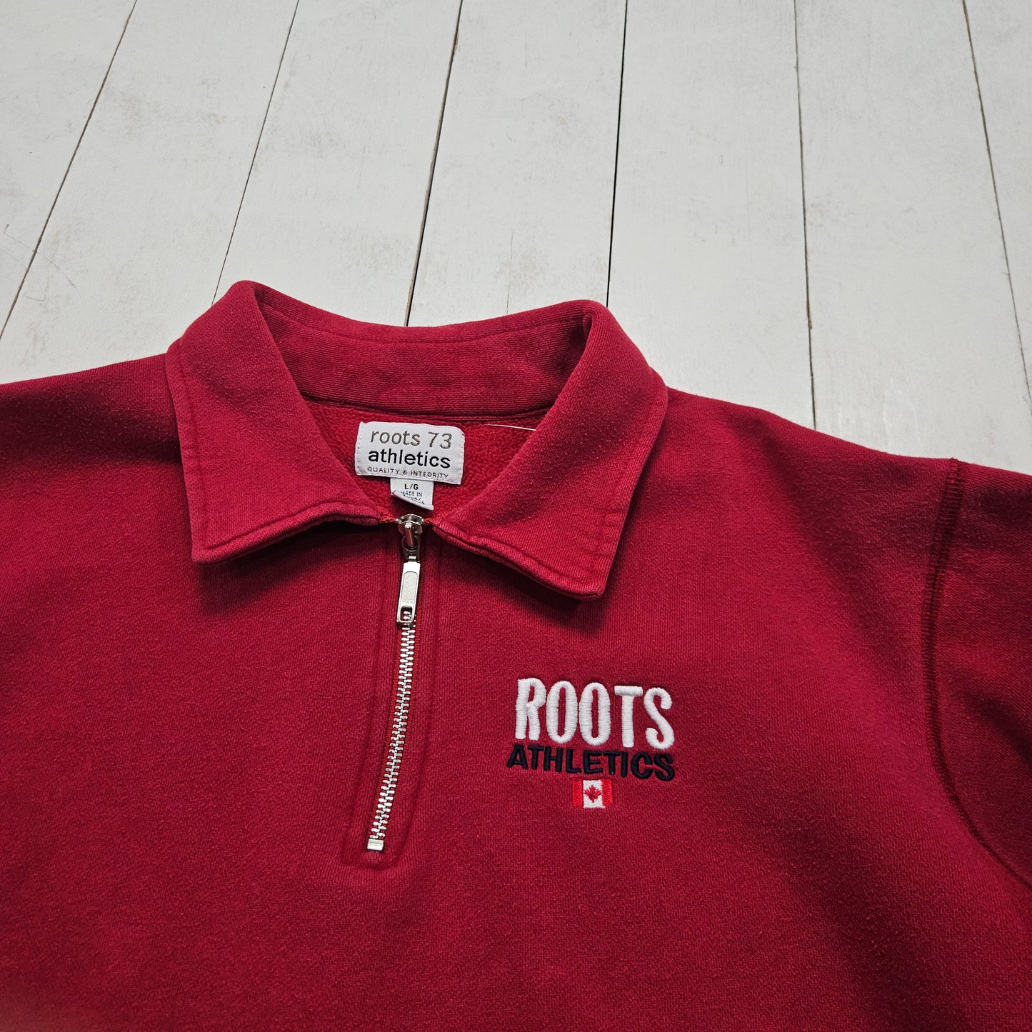 2000s Y2K Roots Athletics Red Quarter Zip Pullover Sweatshirt Size L