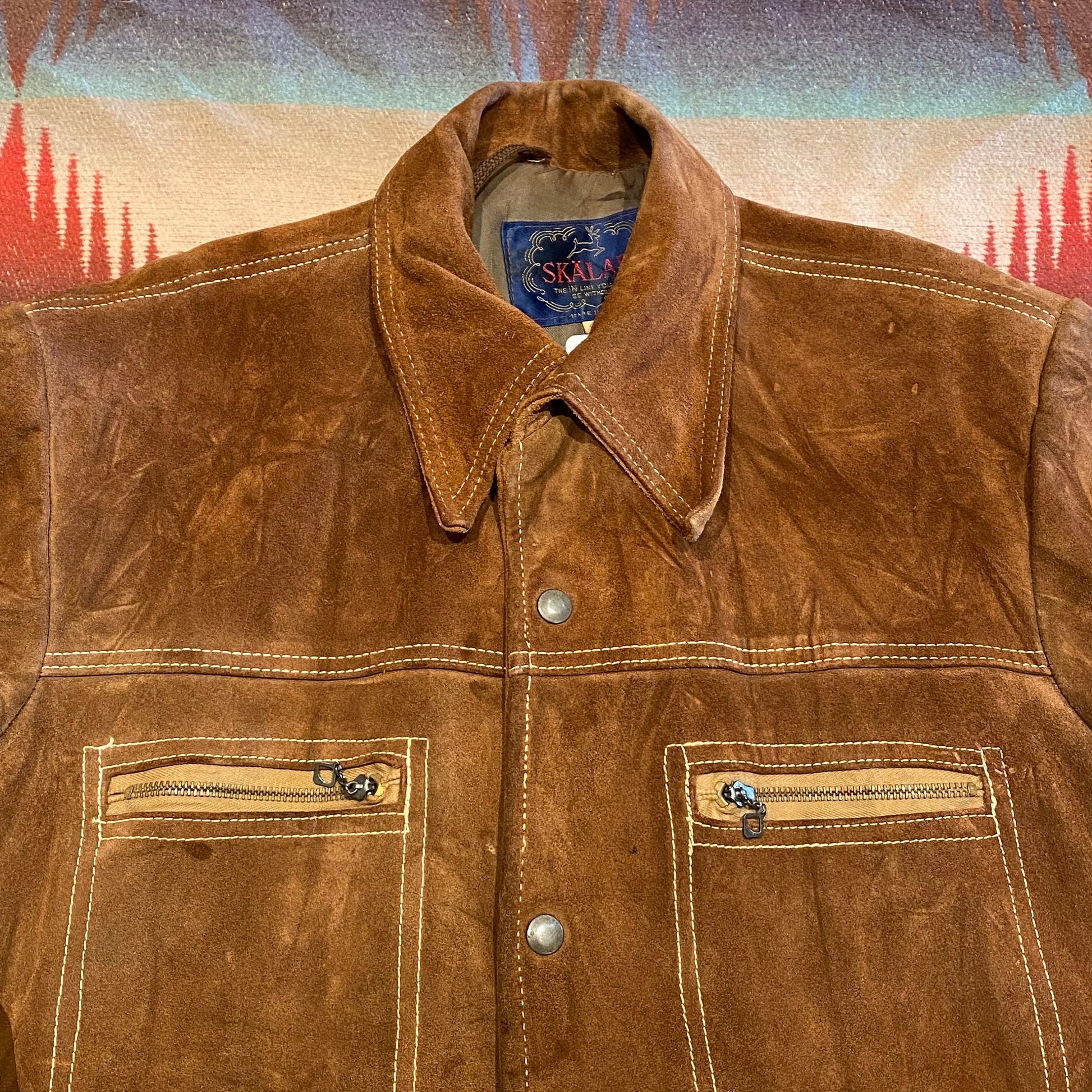 1970s Skalar Brown Leather Suede 4 Pocket Jacket Made in USA Size M/L