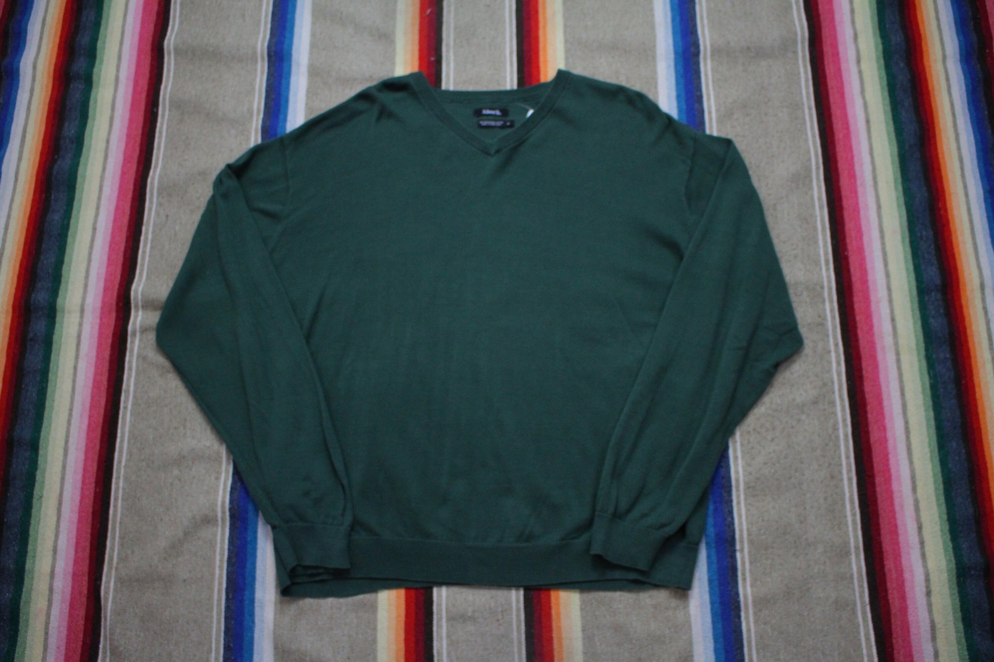 1980s/1990s Ashworth Green V-Neck Cotton Knit Sweater Size XL