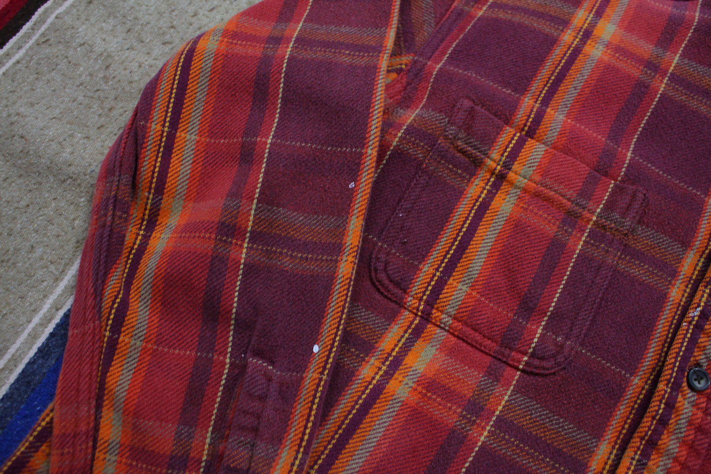 1990s/2000s St Johns Bay Brawny Orange Red Plaid Flannel Button Up Shirt Size M/L