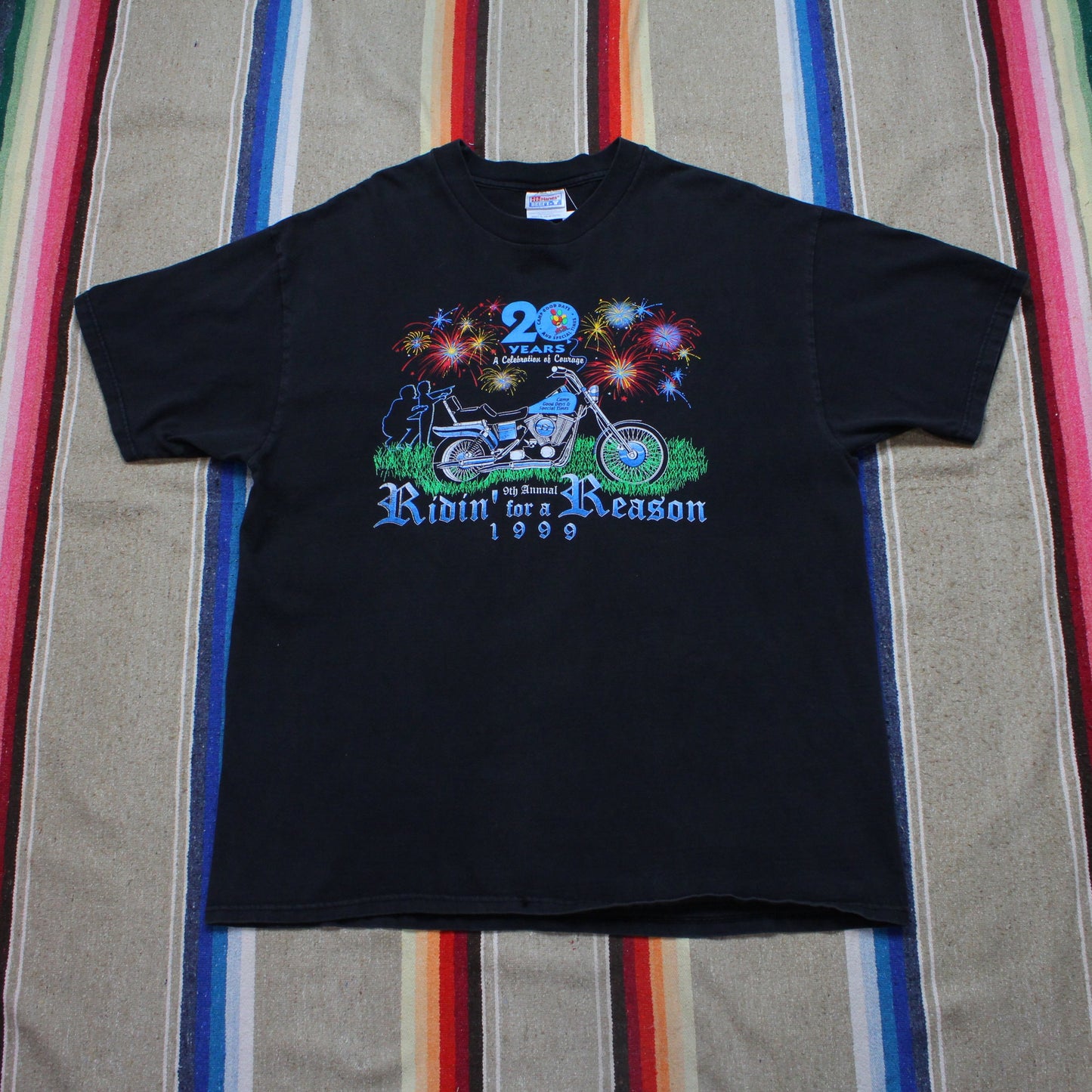 1990s 1999 Camp Good Days & Special Times Ridin' For a Reason Motorcycle Charity T-Shirt Size L/XL
