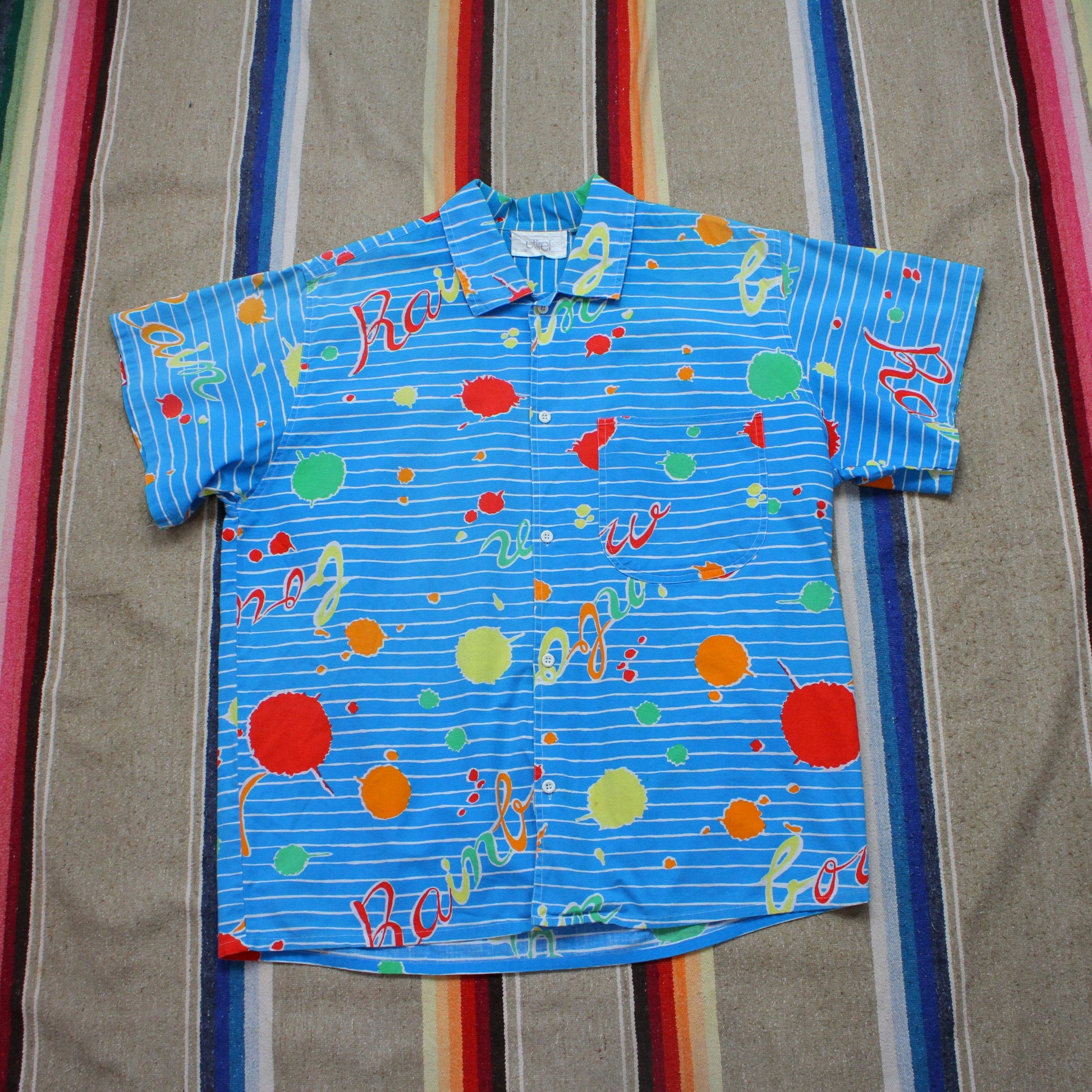 1990s Etirel Shortsleeve Striped "Rainbow" Shirt Size M/L