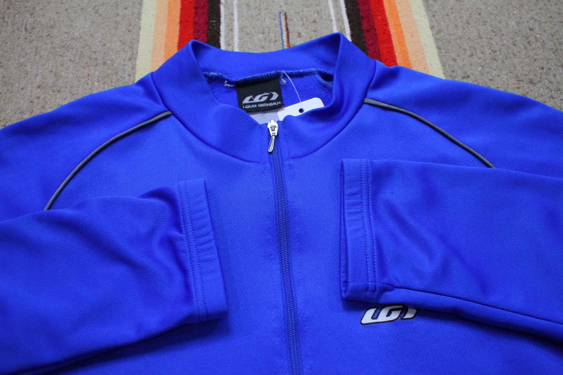 1990s/2000s Louis Garneau Blank Blue Long Sleeve Cycling Jersey Size M