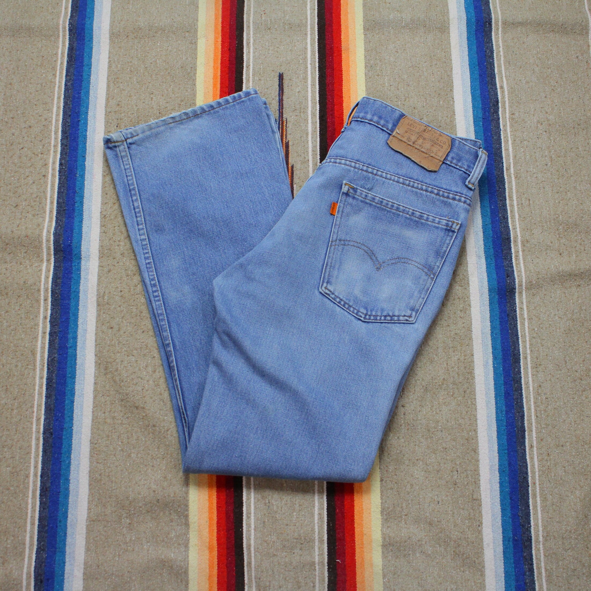 1970s Levi's Orange Tab 517 Faded Blue Denim Jeans Made in USA Size 31x31