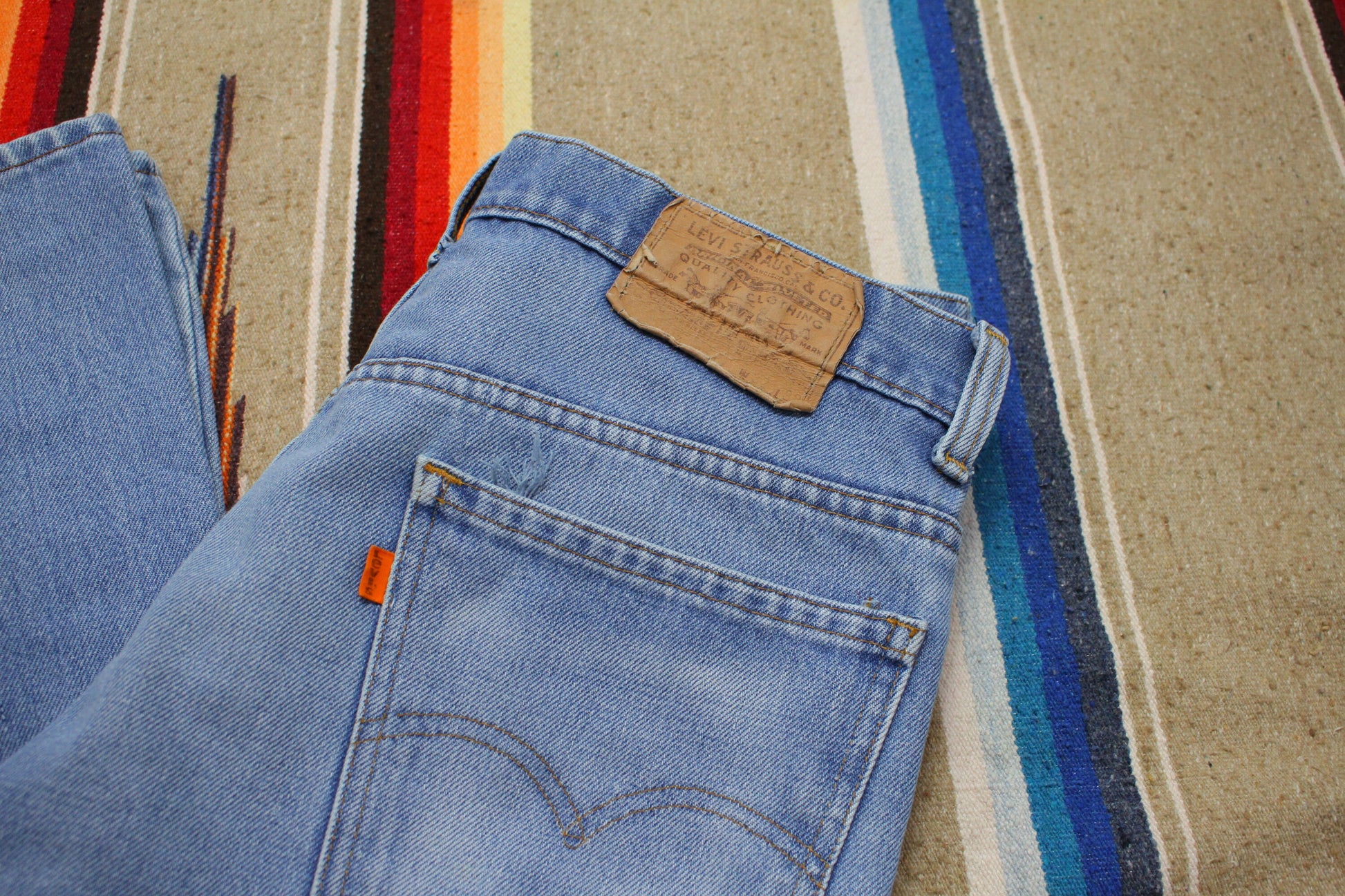 1970s Levi's Orange Tab 517 Faded Blue Denim Jeans Made in USA Size 31x31
