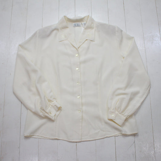 1990s/2000s Cricket Lane Embroidered White Long Sleeve Blouse Shirt Women's Size XXL