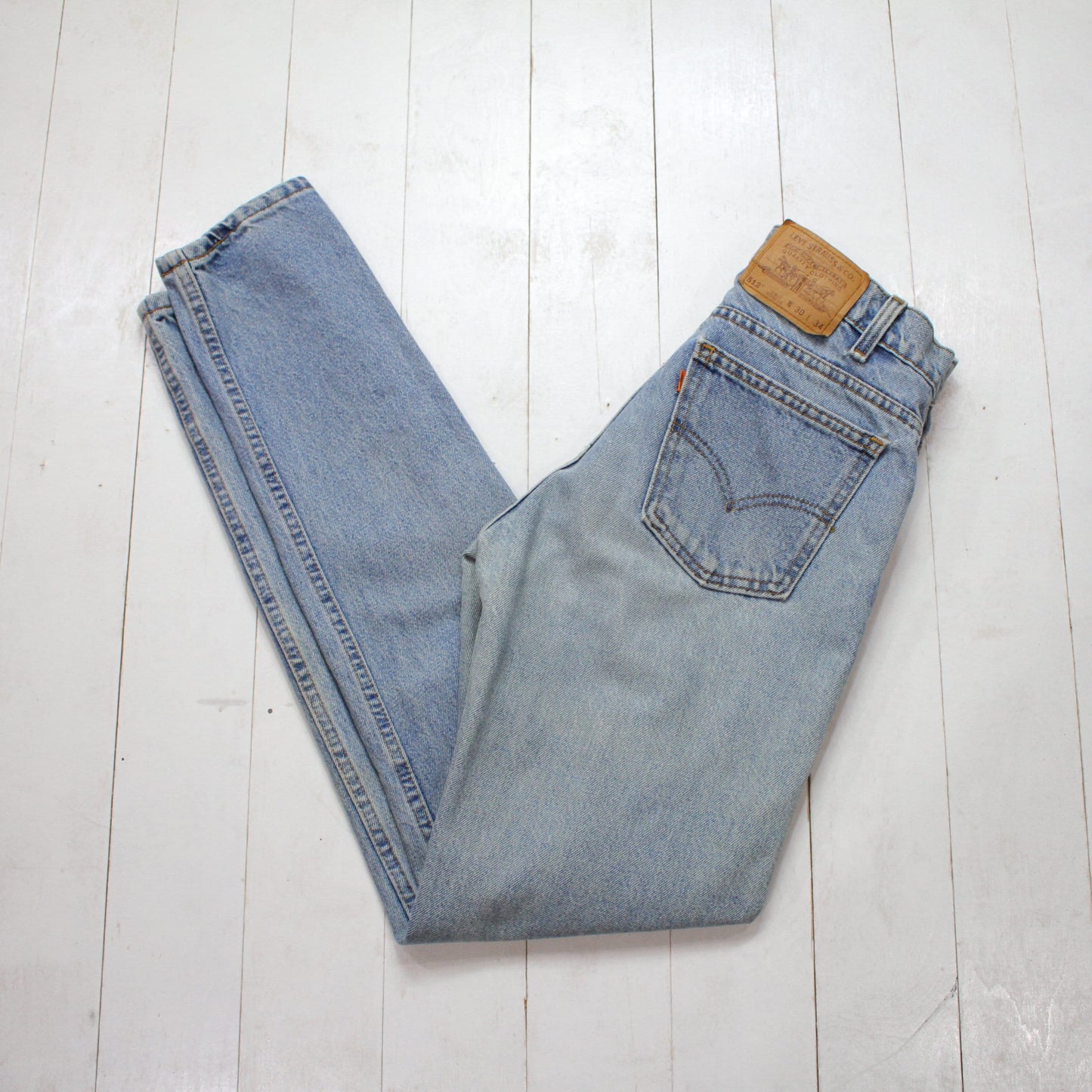 1990s Levi's 512 Tapered Leg Blue Denim Jeans Made in USA Size 29x32