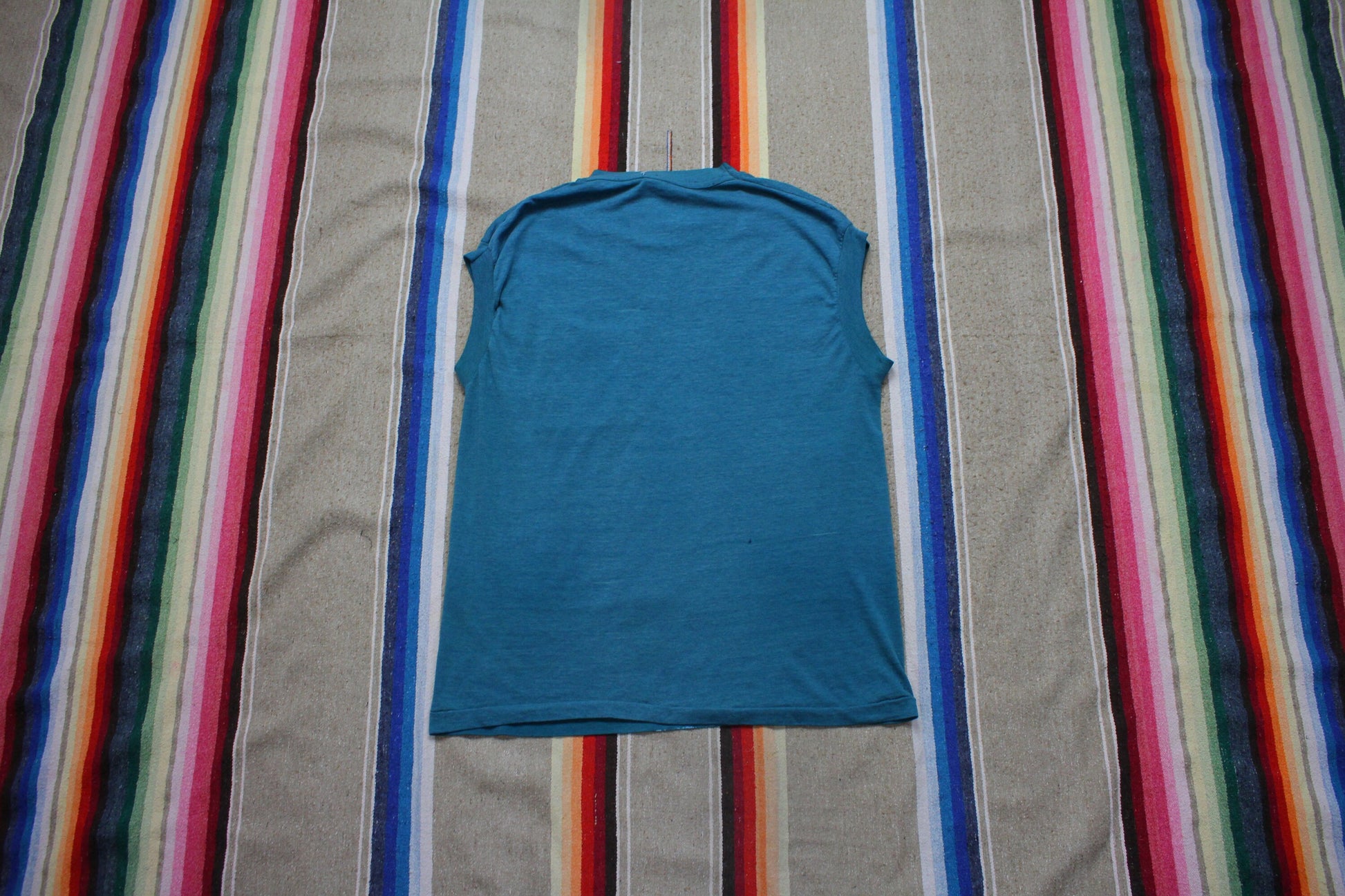 1990s Fruit of the Loom Blank Teal Golden Blend Pocket T Tank Top T-Shirt Size M