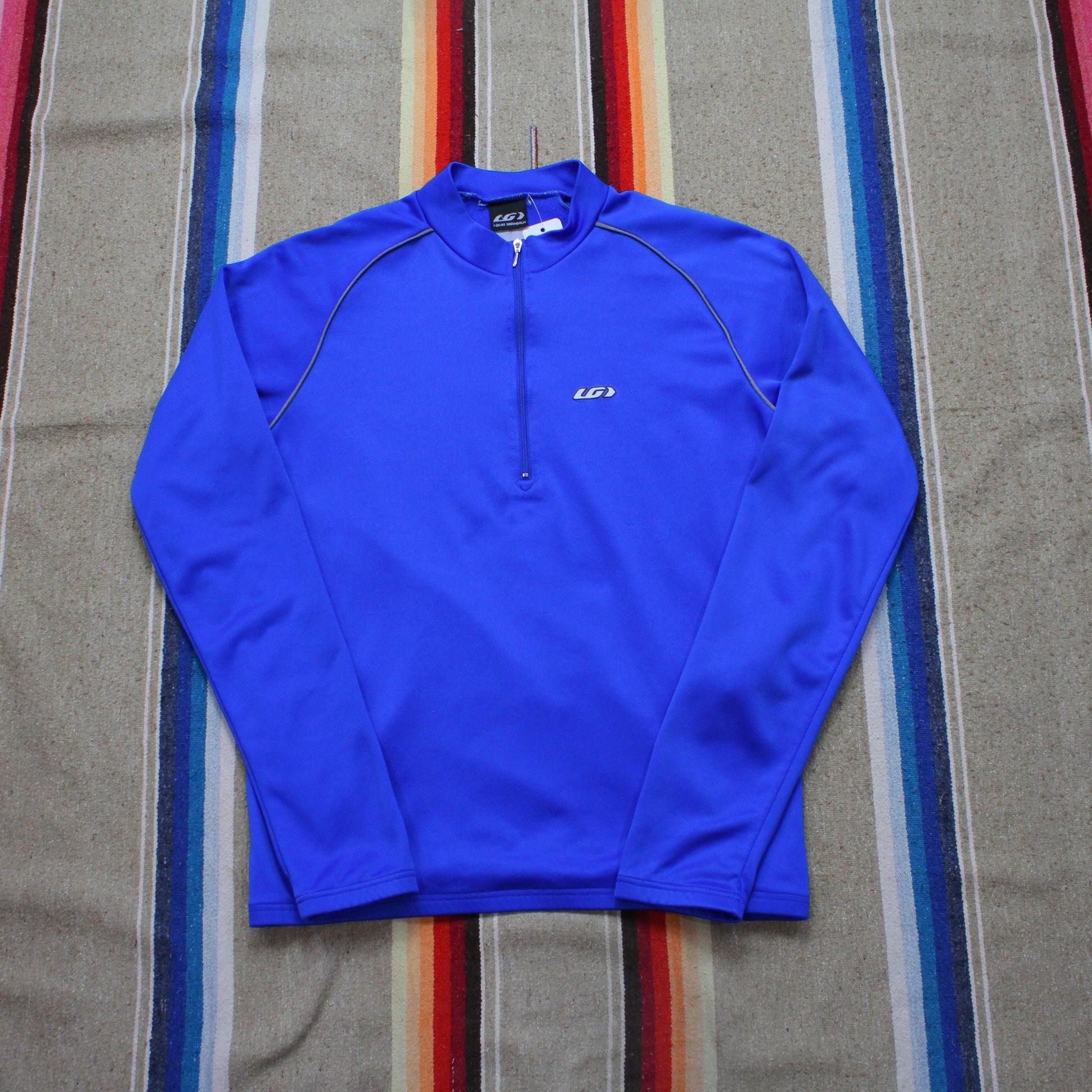 1990s/2000s Louis Garneau Blank Blue Long Sleeve Cycling Jersey Size M