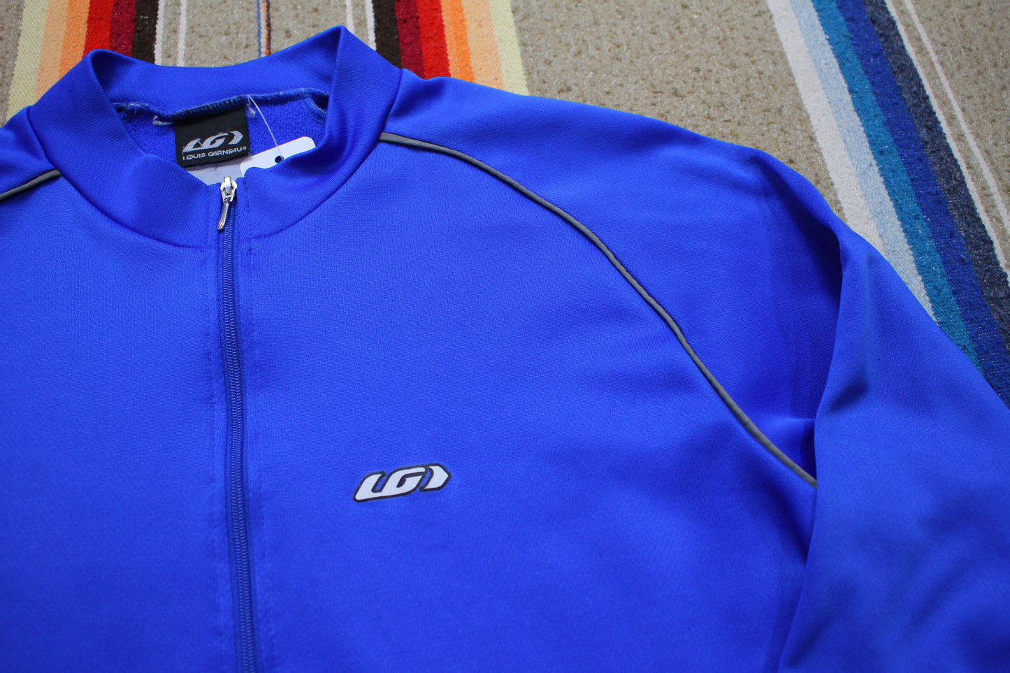 1990s/2000s Louis Garneau Blank Blue Long Sleeve Cycling Jersey Size M