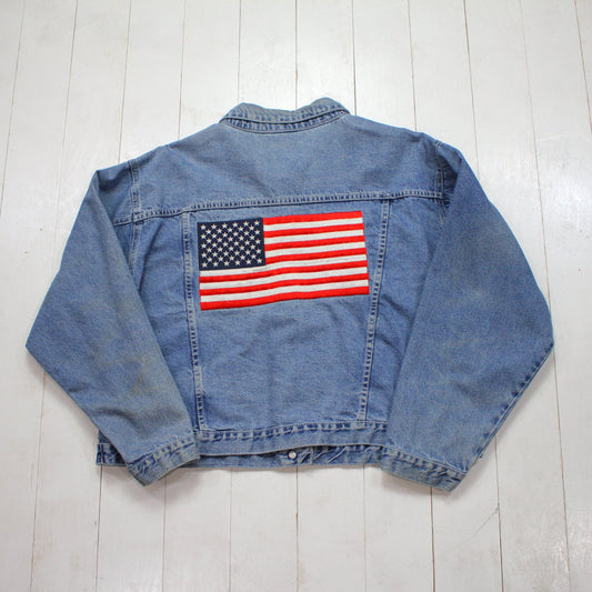 1990s/2000s Argee Embroidered USA Flag Denim Trucker Jacket Women's Size XL