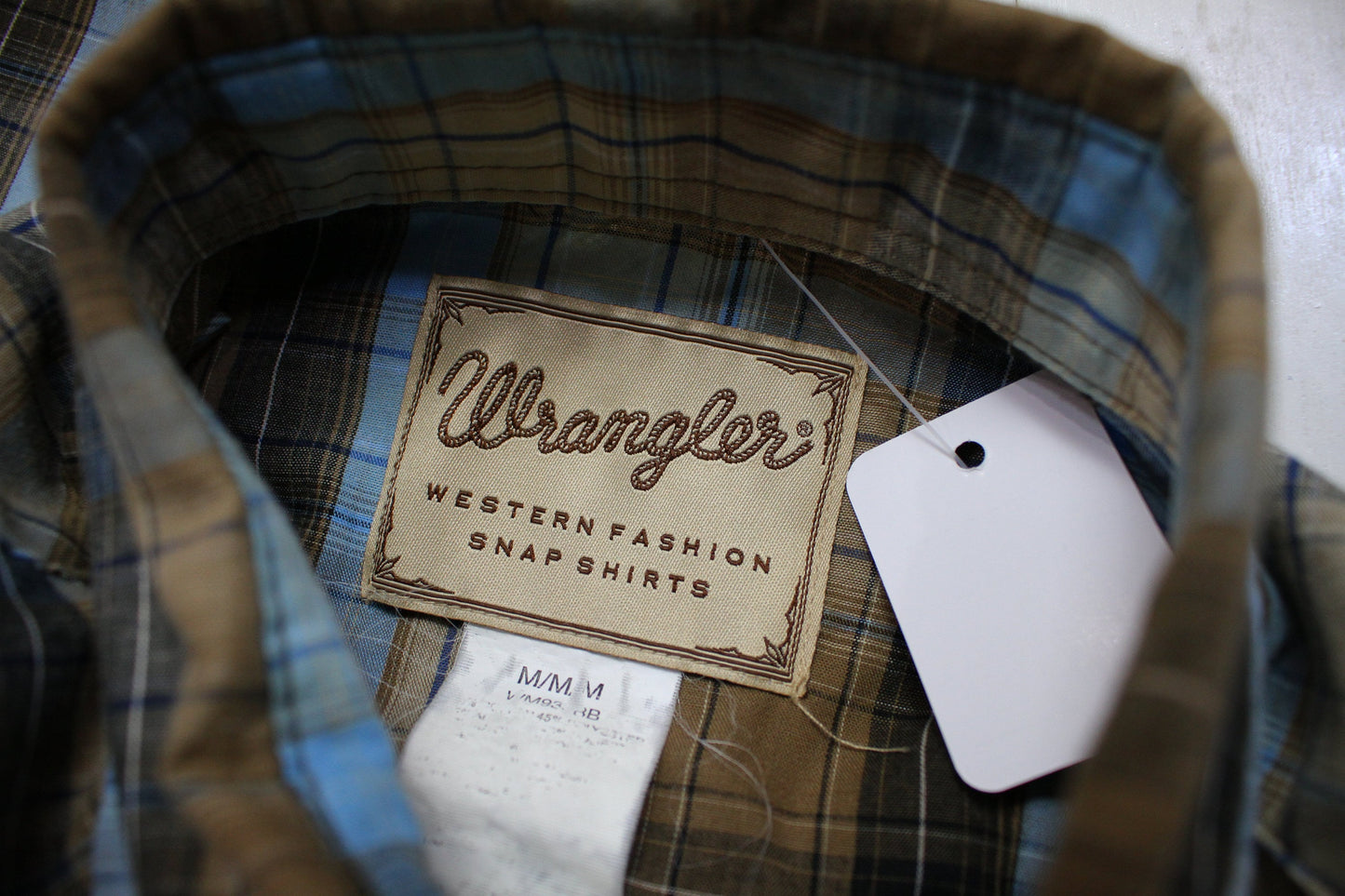 2010s Wrangler Blue/Brown Plaid Sawtooth Pocket Shortsleeve Western Shirt Size M