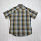 2010s Wrangler Blue/Brown Plaid Sawtooth Pocket Shortsleeve Western Shirt Size M