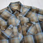 2010s Wrangler Blue/Brown Plaid Sawtooth Pocket Shortsleeve Western Shirt Size M