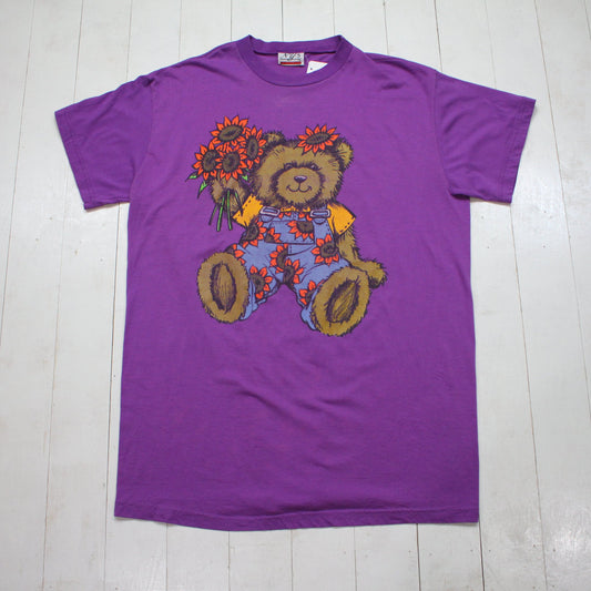 1990s/2000s NY-5 Sleepwear Teddy Bear Sunflower Sleep T-Shirt Size XXL