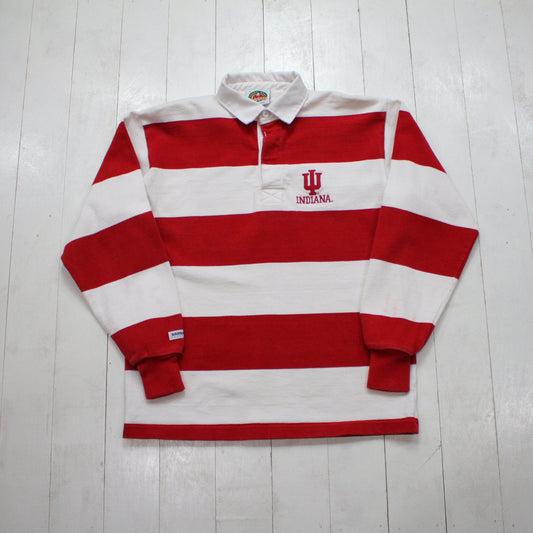 1990s/2000s Indiana University Striped Longsleeve Barbarian Rugby Shirt Made in Canada Size M