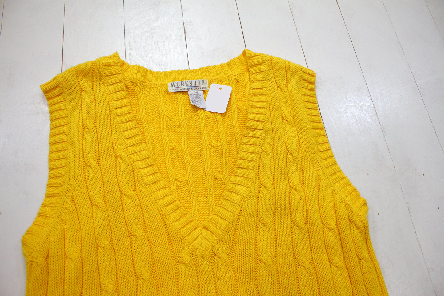 1990s Fenn Wright & Mason Workshop Yellow Cable Knit Sweater Vest Size M