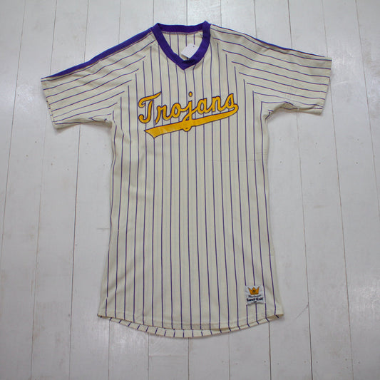 1980s MacGregor Sand-Knit Trojans 22 Baseball Jersey Made in USA Size S
