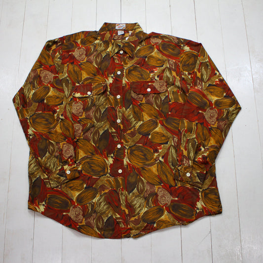 1990s Floral Long Sleeve Blouse Shirt Women's Size XXL