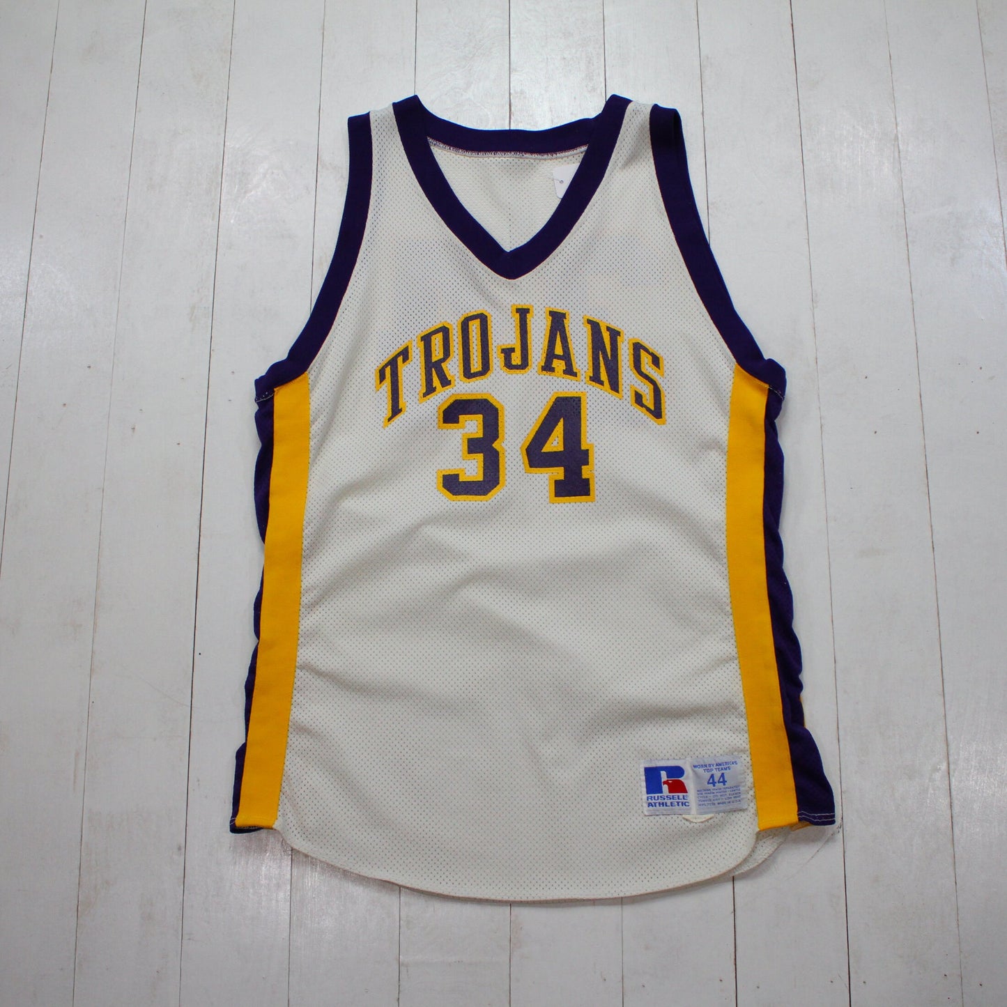 1990s Russell Athletic Trojans 34 Basketball Jersey Made in USA Size L