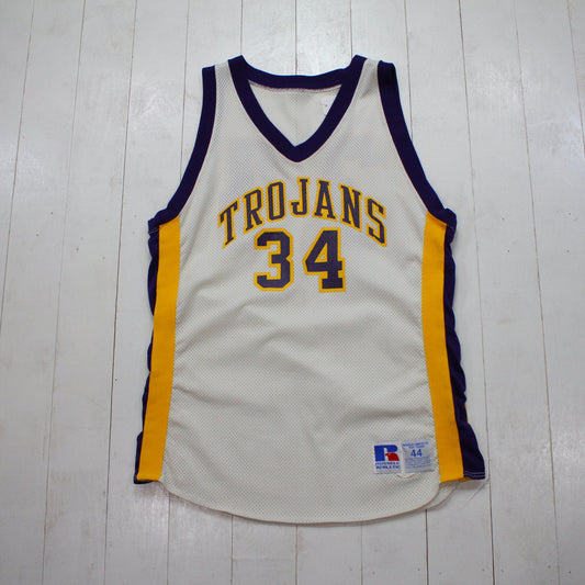 1990s Russell Athletic Trojans 34 Basketball Jersey Made in USA Size L