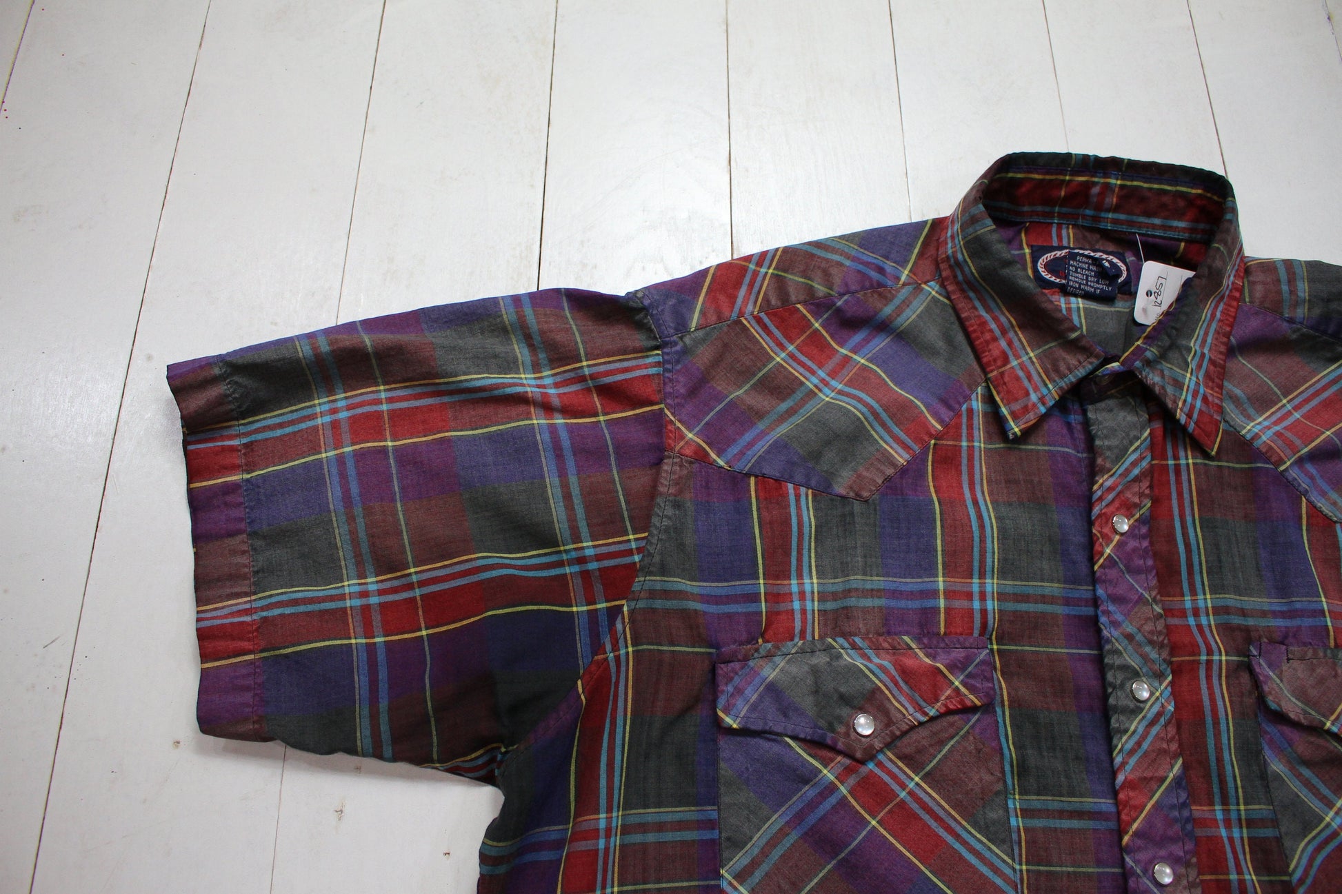 1990s/2000s W-B Westernwear Short Sleeve Plaid Snaps Western Shirt Size XL