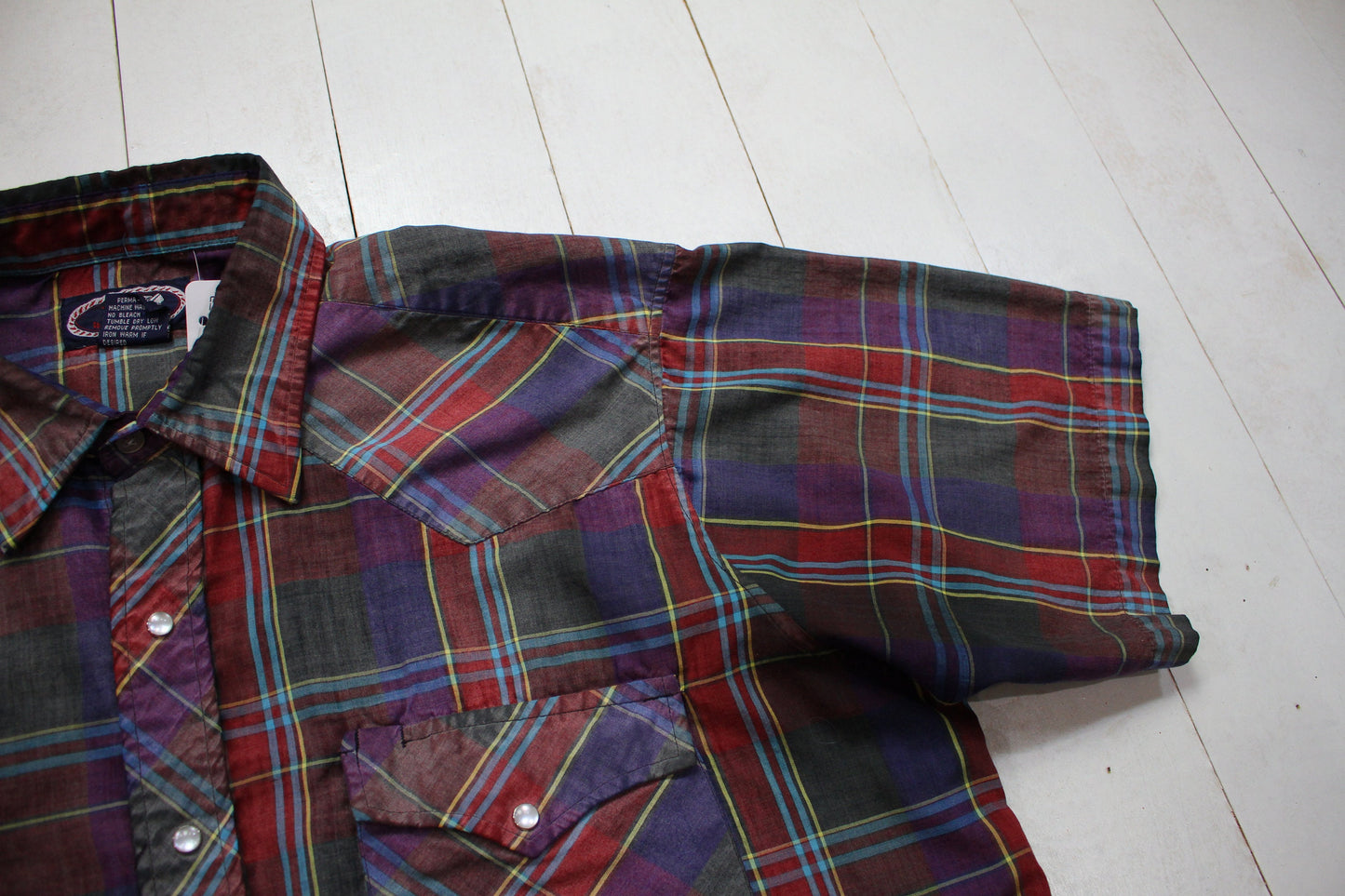 1990s/2000s W-B Westernwear Short Sleeve Plaid Snaps Western Shirt Size XL