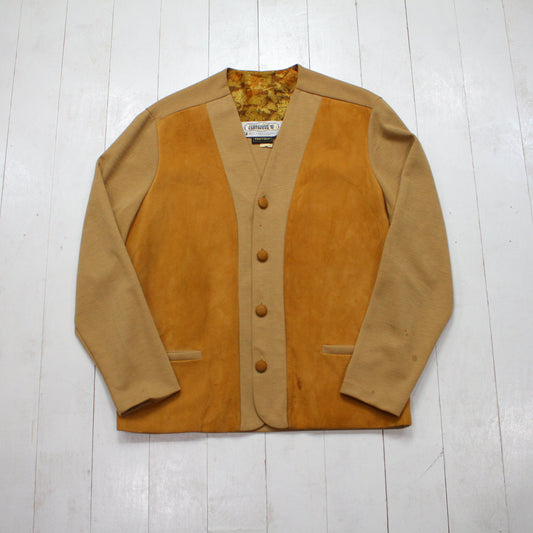 1970s Penthouse 15 Suede Panel Knit Cardigan Sweater Made in Canada Size M/L