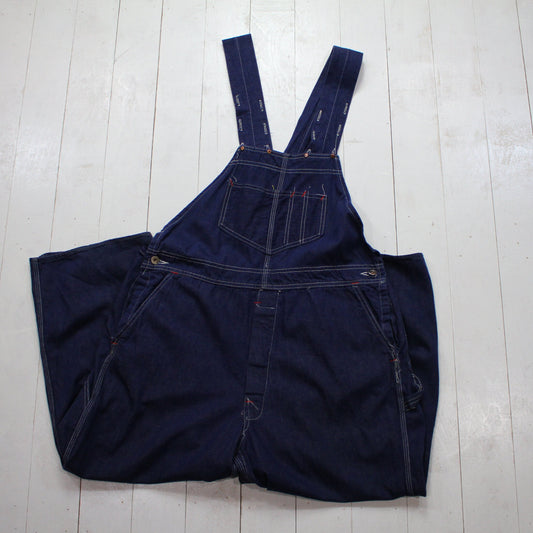 1960s/1970s Dark Denim Button Strap Overalls 38x24