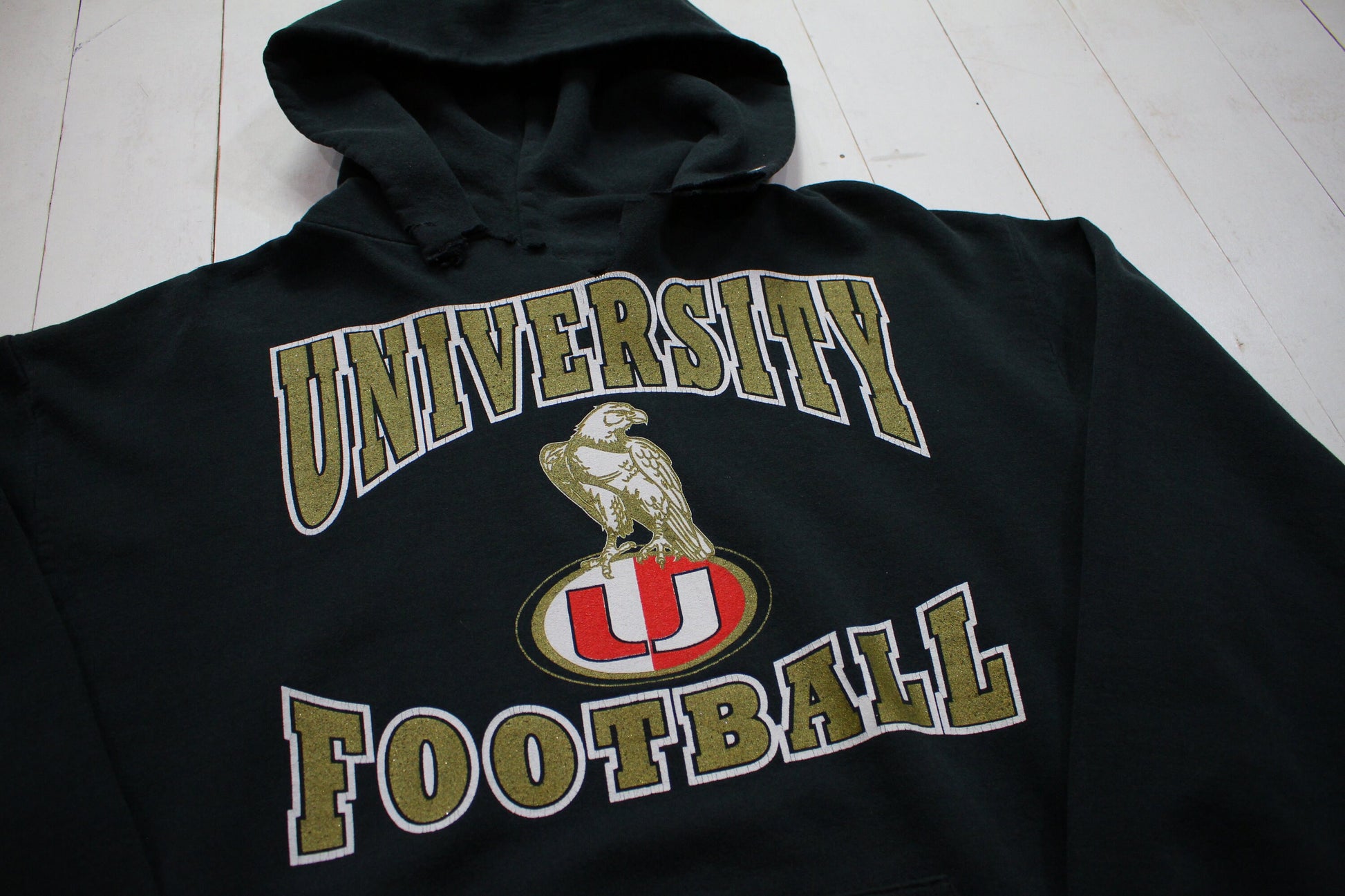 1990s/2000s Distressed University High School Football Hoodie Sweatshirt Size L