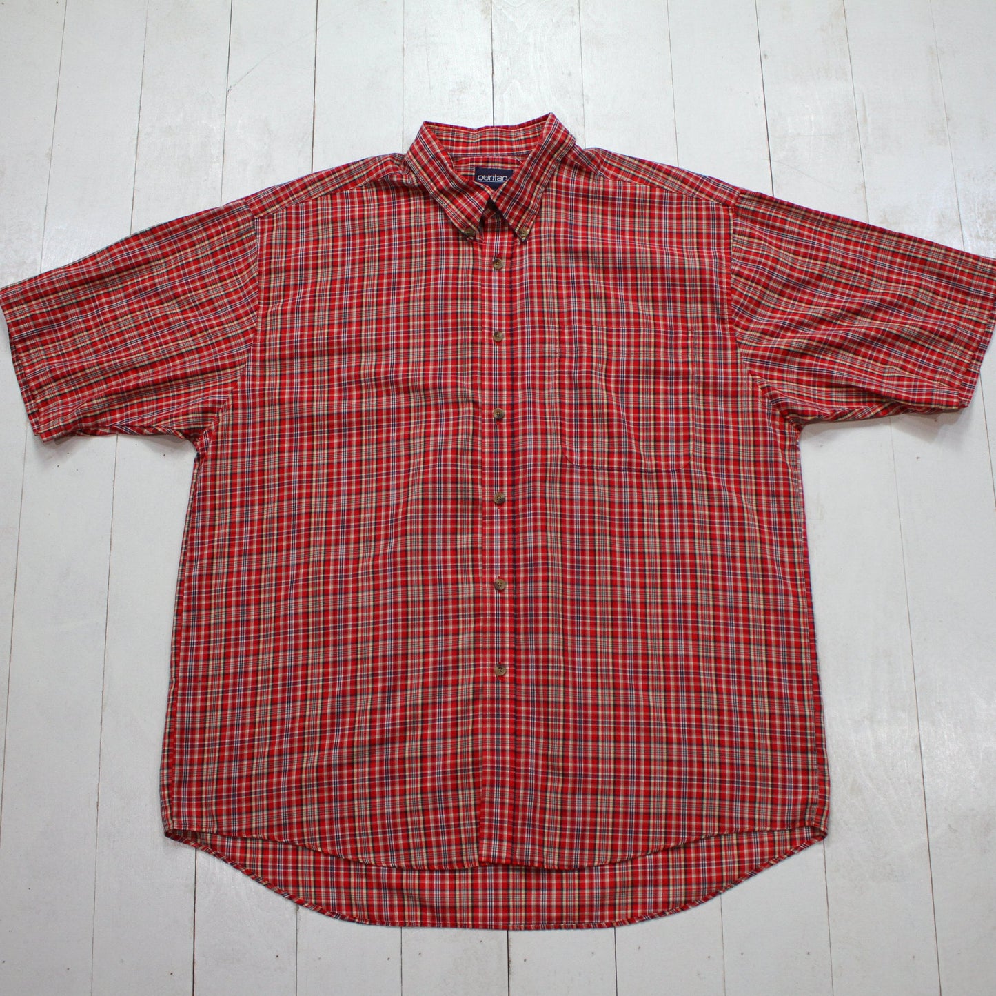 1990s/2000s Puritan Red Plaid Shortsleeve Button Down Shirt Size XL