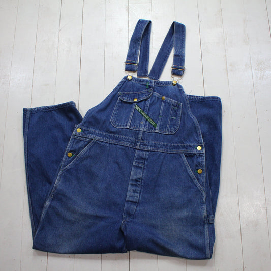 1990s Key Imperial Low Back Advertising Strap Denim Overalls Size 38x28