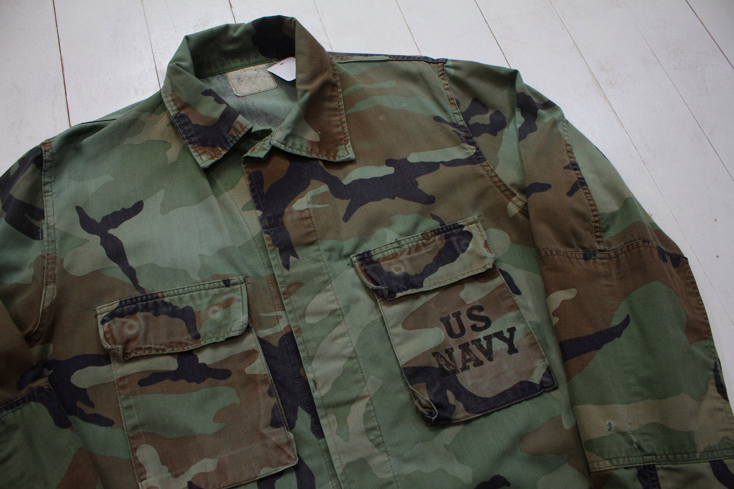 1980s/1990 US Navy Stencil Camo BDU Shirt Jacket Size L